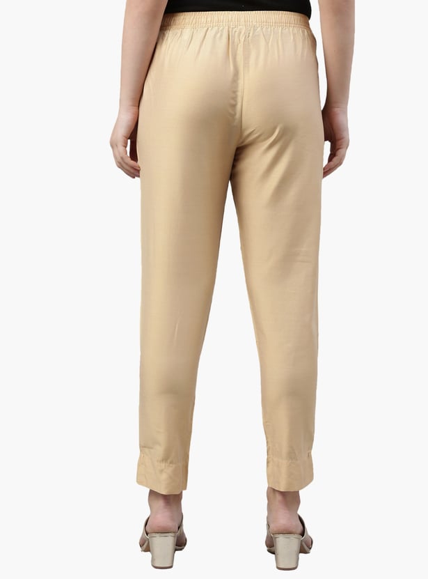 GO COLORS Solid Tapered Fit Metallic Pants