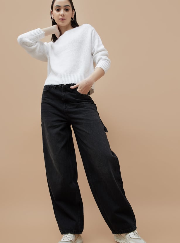 GINGER Solid Baggy Jeans