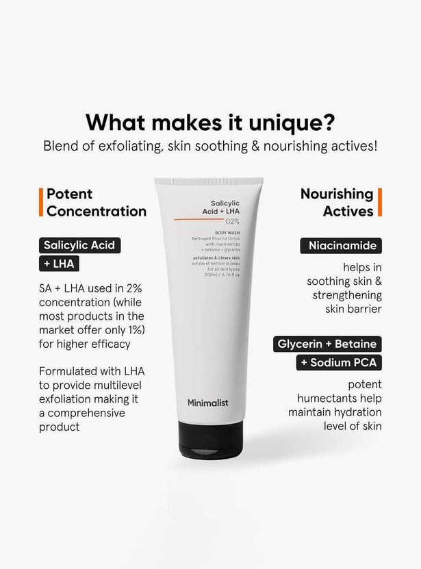 MINIMALIST Salicylic Acid & LHA Exfoliating Body Wash - 200ml