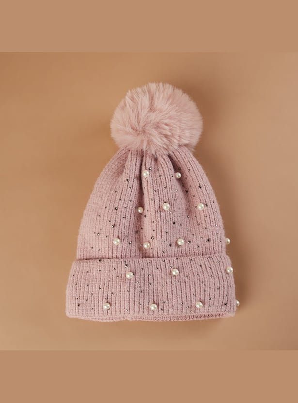 FAME FOREVER Pearl Embellished Beanie