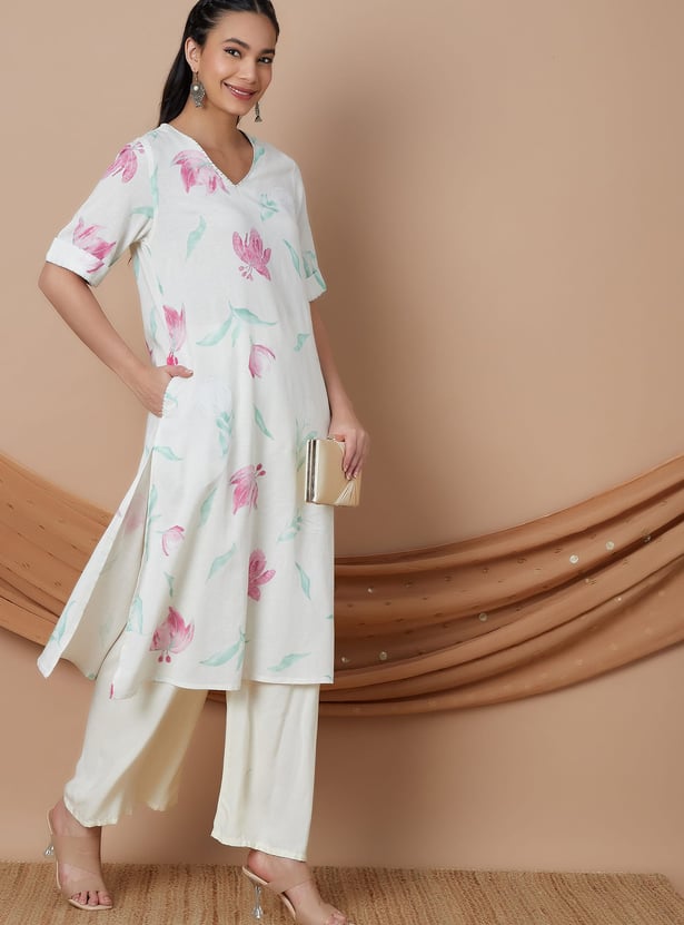 MELANGE Floral Print Straight Kurta