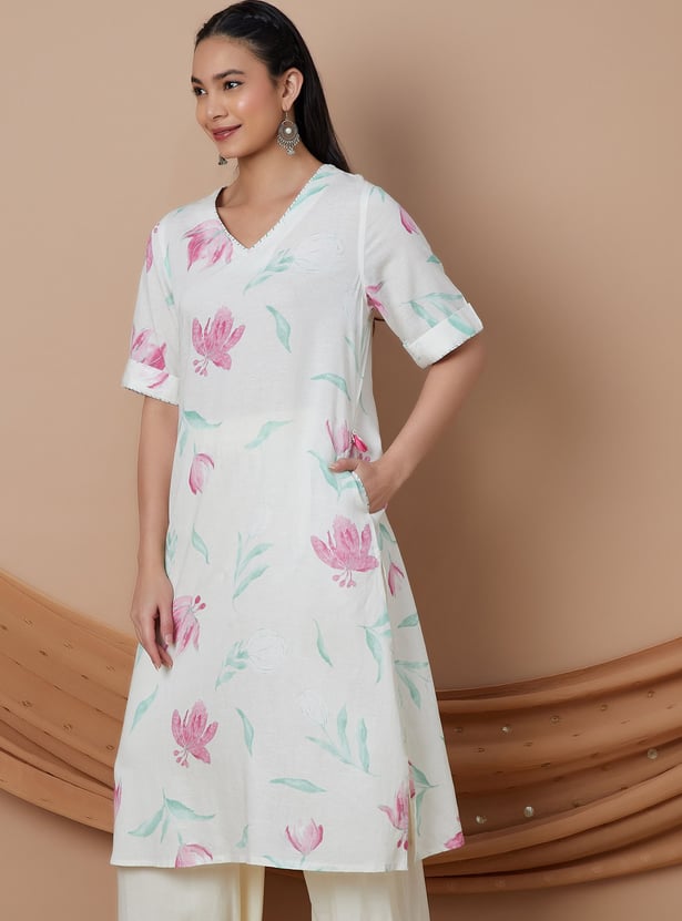 MELANGE Floral Print Straight Kurta