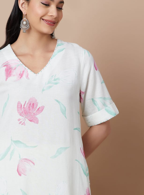 MELANGE Floral Print Straight Kurta