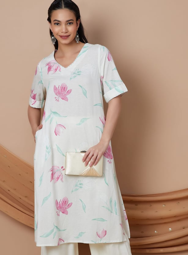 MELANGE Floral Print Straight Kurta