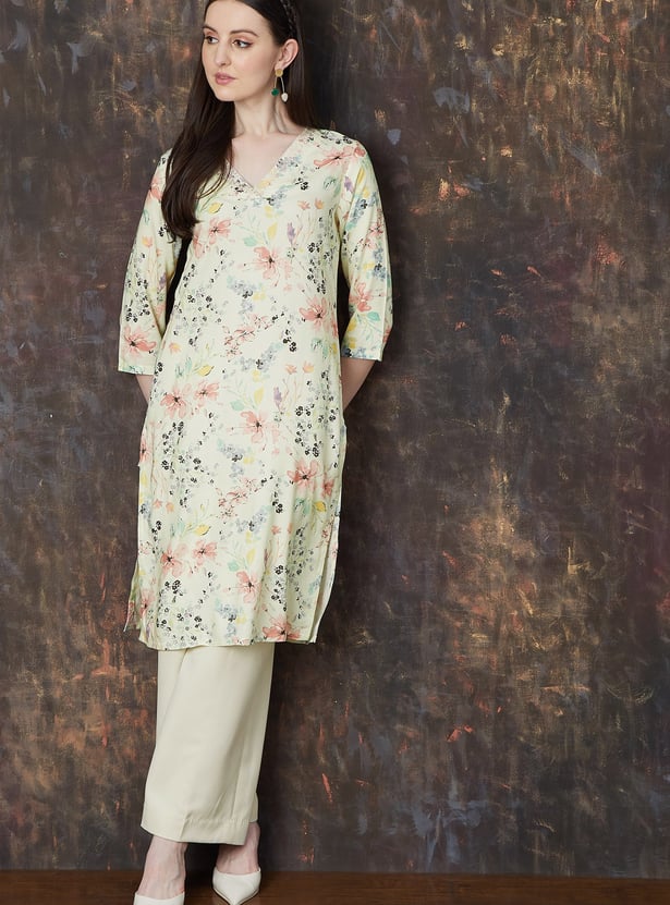MELANGE Floral Print Straight Kurta