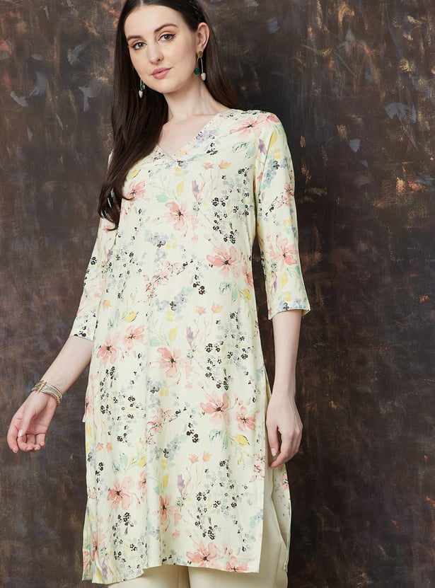 MELANGE Floral Print Straight Kurta