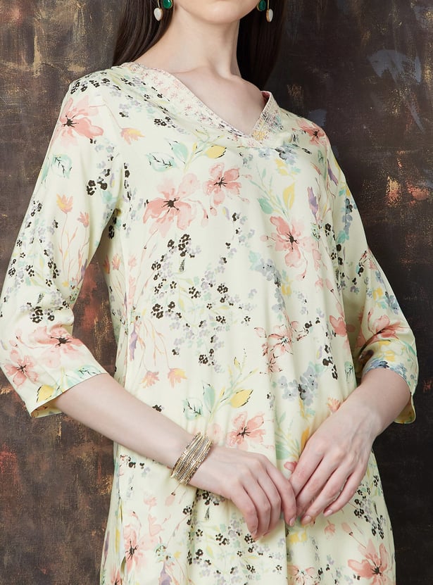 MELANGE Floral Print Straight Kurta