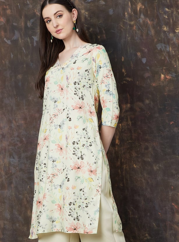 MELANGE Floral Print Straight Kurta