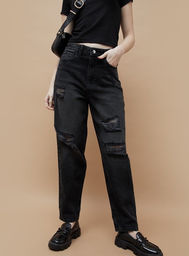 GINGER Distressed Mom Fit Jeans