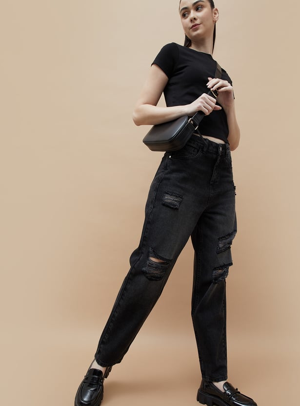 GINGER Distressed Mom Fit Jeans