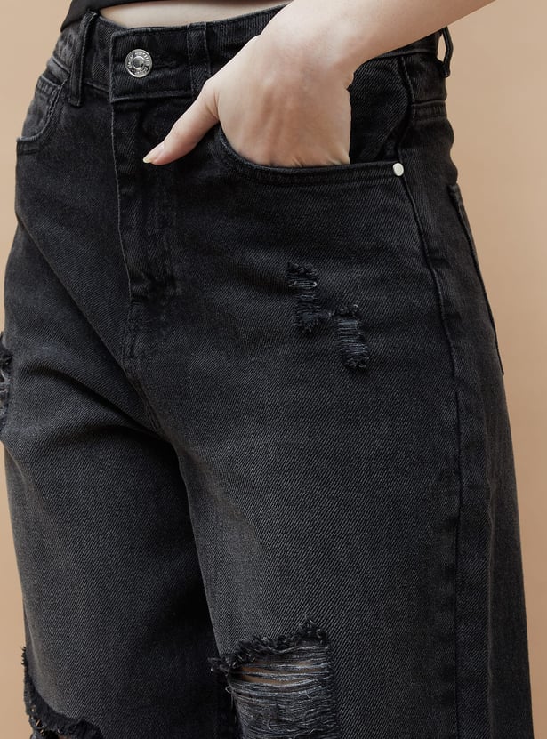 GINGER Distressed Mom Fit Jeans