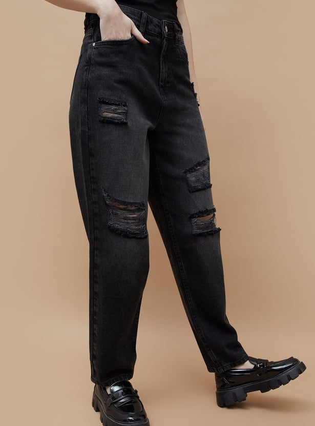 GINGER Distressed Mom Fit Jeans
