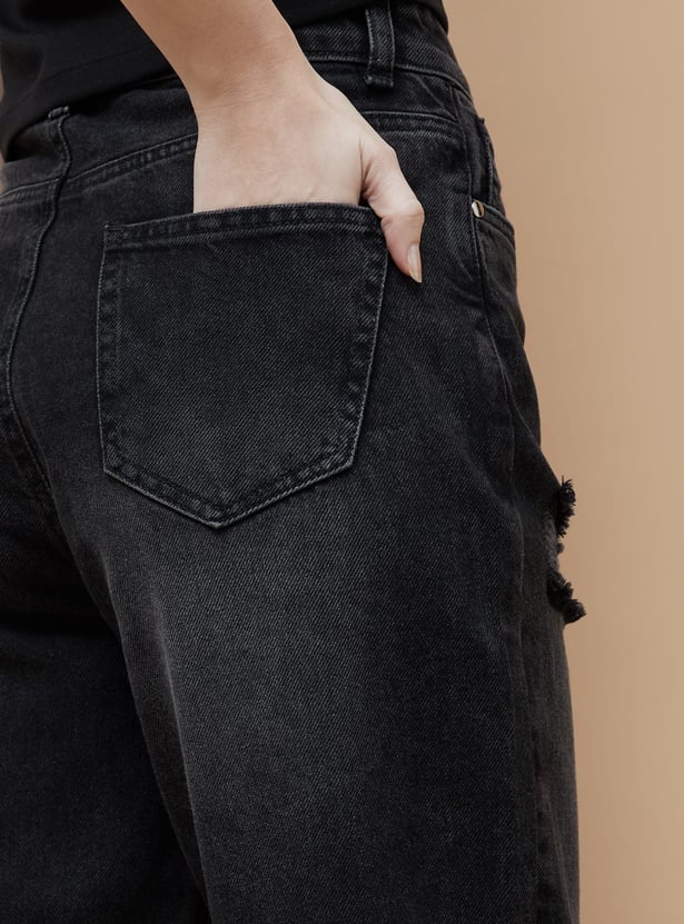 GINGER Distressed Mom Fit Jeans