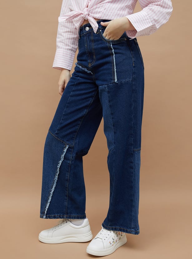 GINGER Patch Paneled Flared Jeans