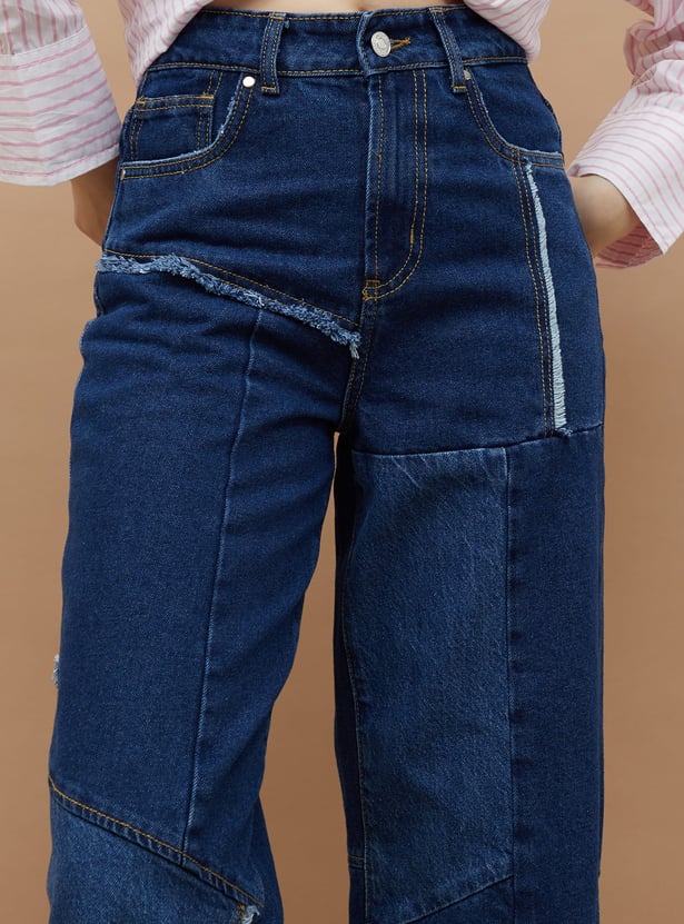 GINGER Patch Paneled Flared Jeans