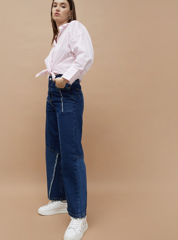 GINGER Patch Paneled Flared Jeans