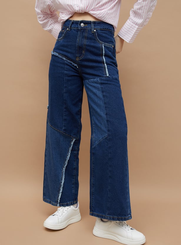 GINGER Patch Paneled Flared Jeans