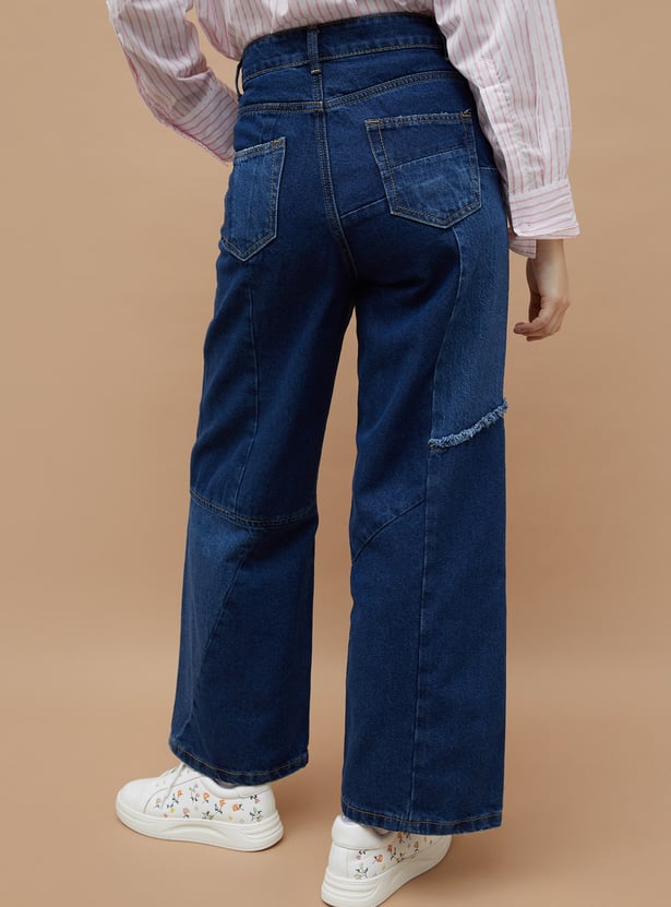GINGER Patch Paneled Flared Jeans