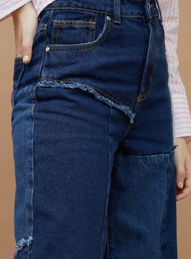 GINGER Patch Paneled Flared Jeans