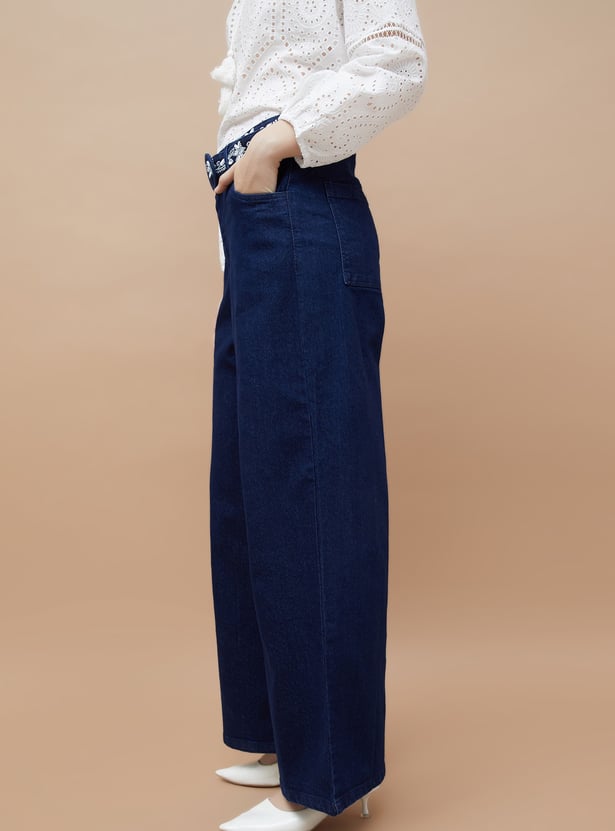 COLOUR ME Embroidered High-Rise Wide-Leg Jeans