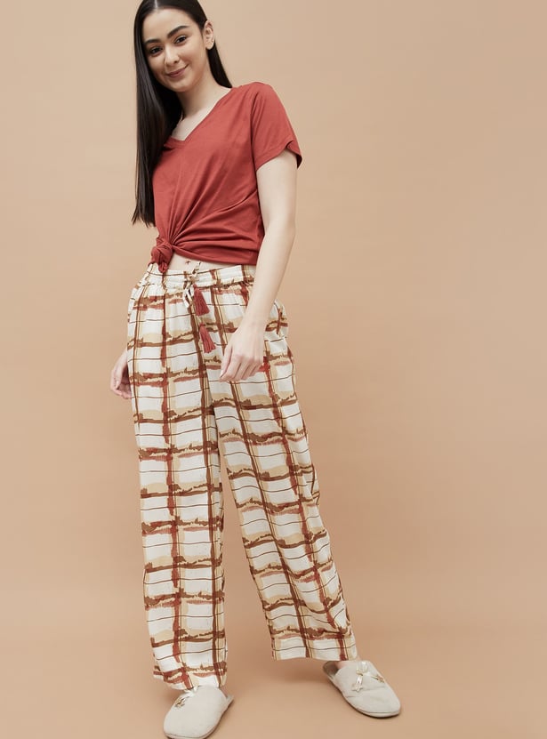 GINGER Checked Wide Leg Lounge Pants