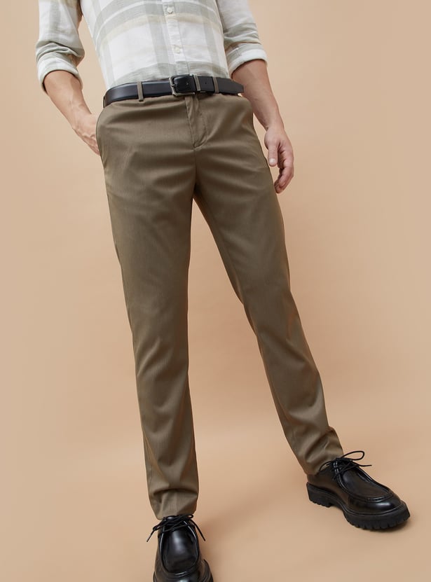 CODE Solid Regular Fit Formal Trousers