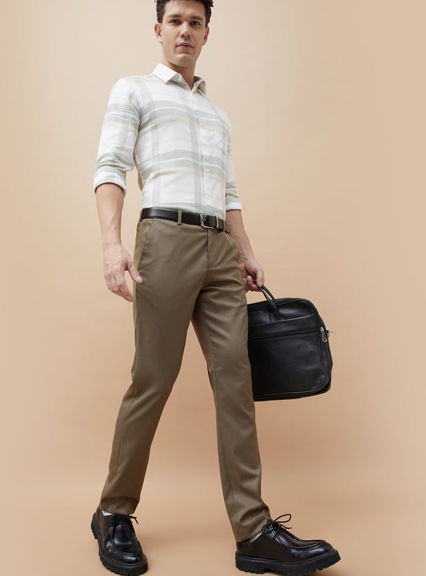 CODE Solid Regular Fit Formal Trousers