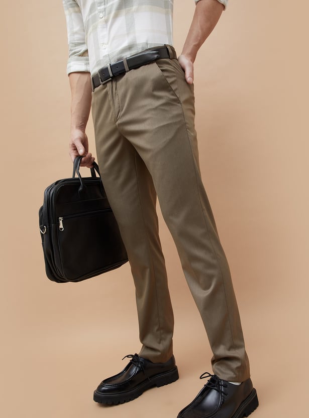 CODE Solid Regular Fit Formal Trousers