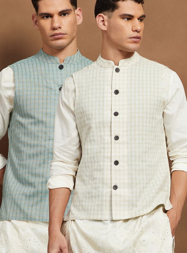 MELANGE Checked Reversible Nehru Jacket