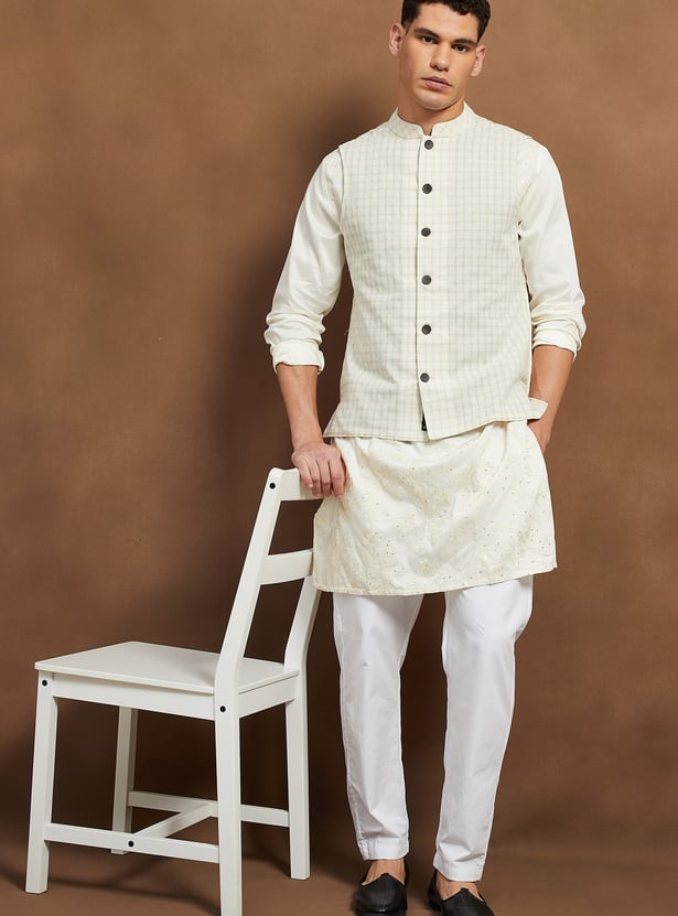 MELANGE Checked Reversible Nehru Jacket