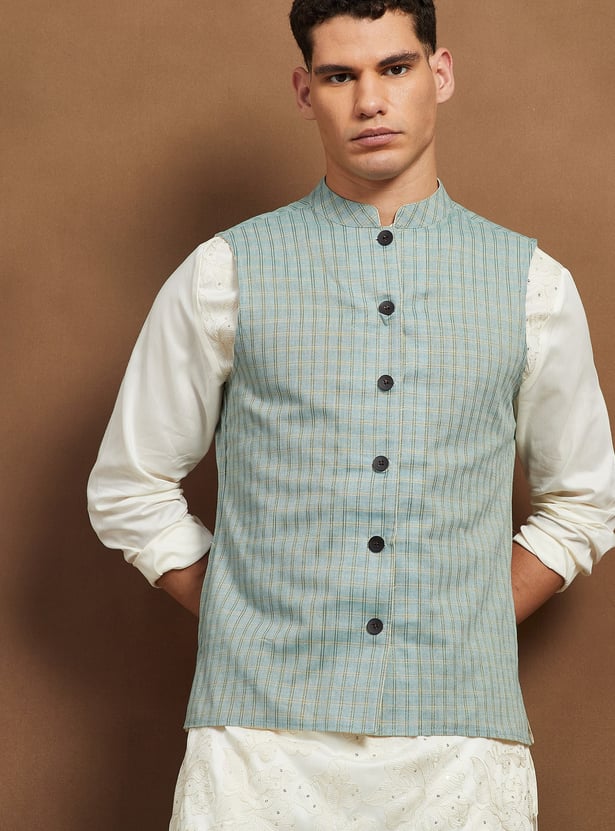 MELANGE Checked Reversible Nehru Jacket