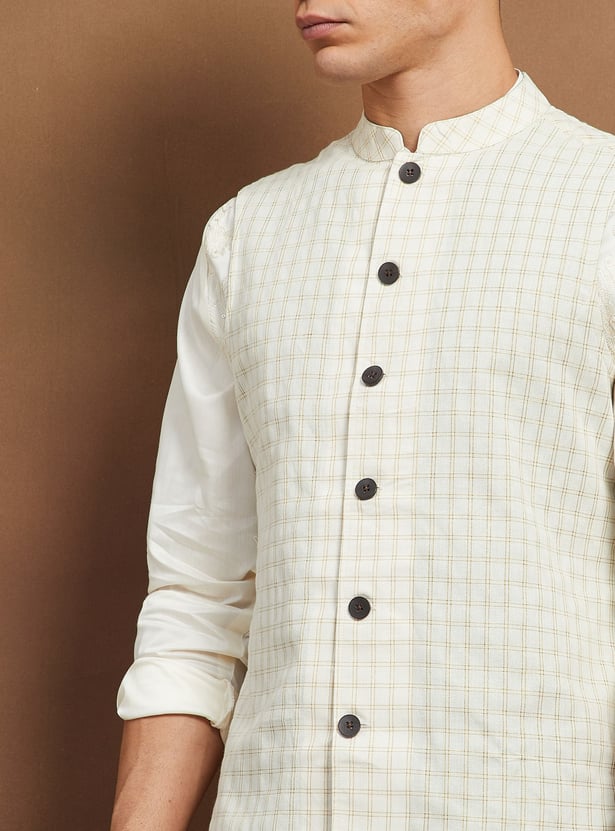 MELANGE Checked Reversible Nehru Jacket