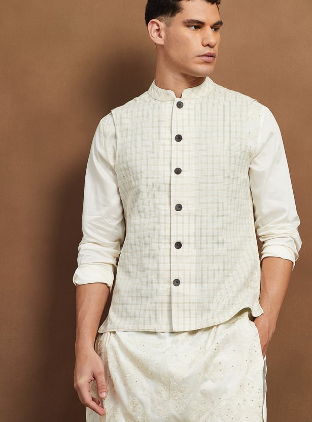 MELANGE Checked Reversible Nehru Jacket