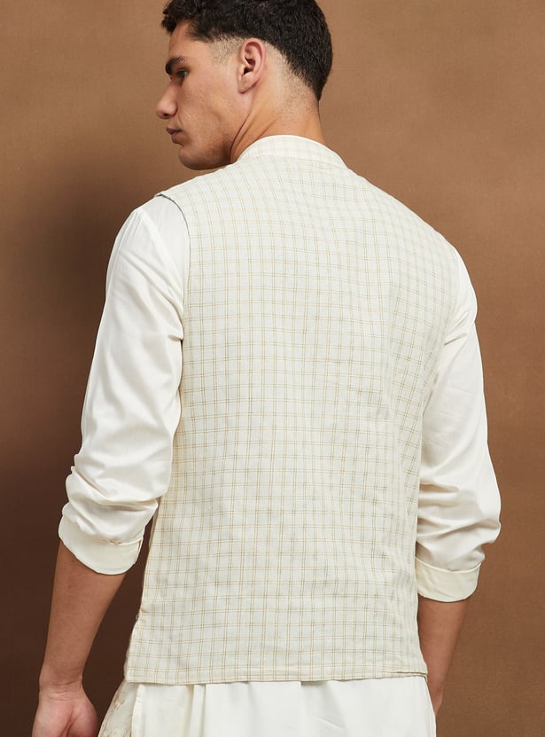 MELANGE Checked Reversible Nehru Jacket
