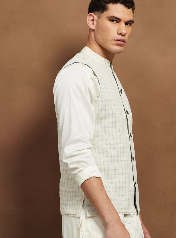 MELANGE Checked Reversible Nehru Jacket
