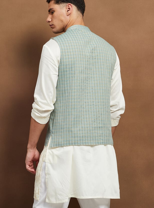 MELANGE Checked Reversible Nehru Jacket