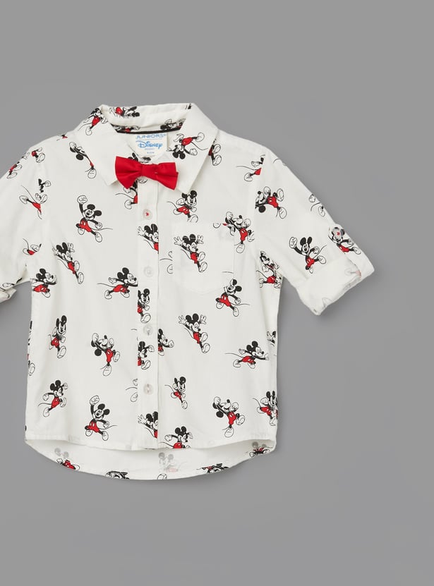 JUNIORS Boys Mickey Mouse Print Shirt with Bow