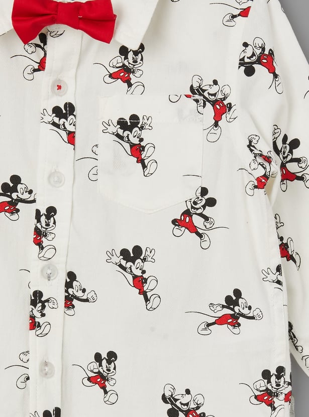 JUNIORS Boys Mickey Mouse Print Shirt with Bow