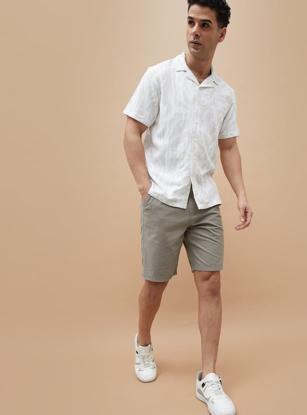 CODE UNWIND Solid Drawstring Waist Shorts