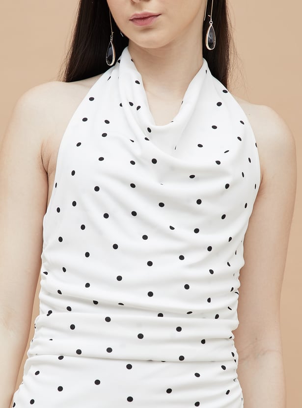 GINGER Polka Dot Print Halter Bodycon Dress