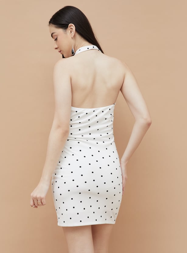GINGER Polka Dot Print Halter Bodycon Dress