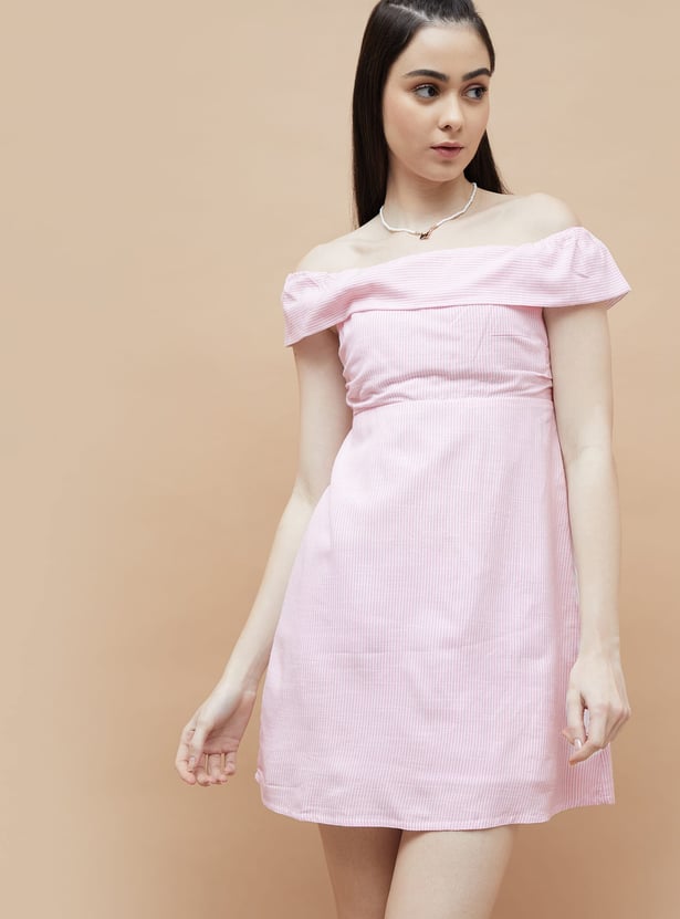 Buy GINGER Striped Off-Shoulder Fit and Flare Dress from Ginger at just INR 999.0 Buy GINGER Striped Off-Shoulder Fit and Flare Dress from Ginger at just INR 999.0