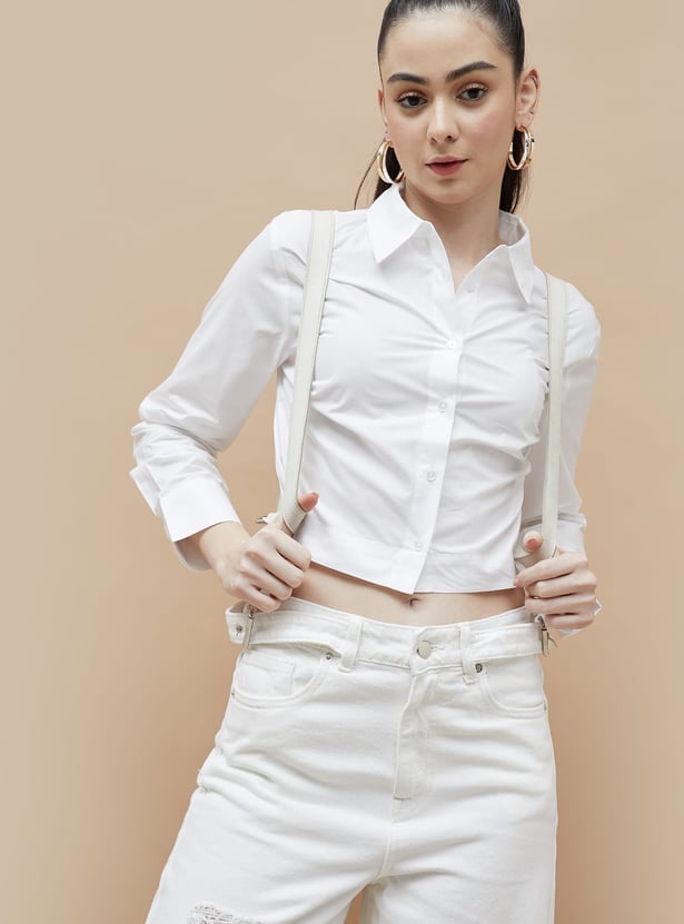 GINGER Solid Cropped Shirt