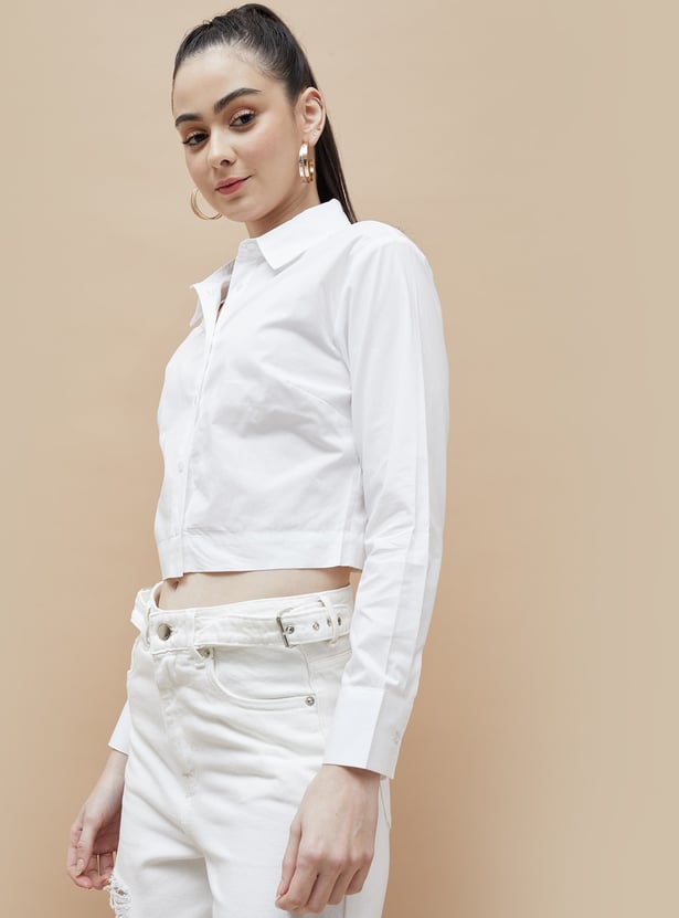 GINGER Solid Cropped Shirt