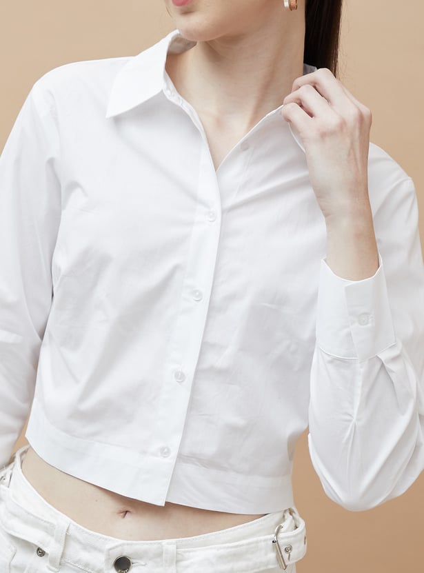 GINGER Solid Cropped Shirt