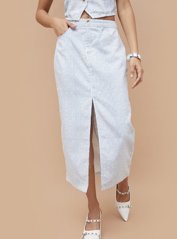 GINGER Striped Midi Skirt
