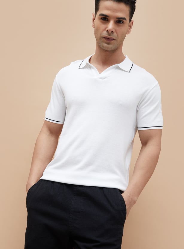 CODE Contrast Trim Johnny Collar T-shirt