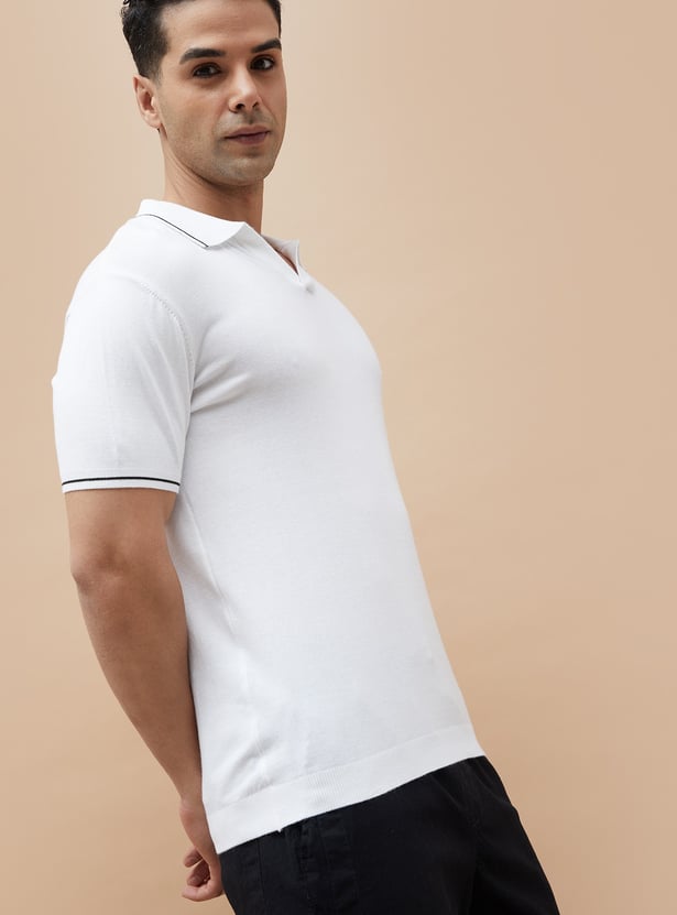 CODE Contrast Trim Johnny Collar T-shirt