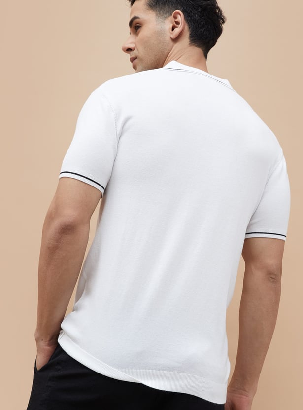 CODE Contrast Trim Johnny Collar T-shirt