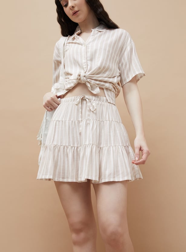 GINGER Striped Tiered Mini Skirt